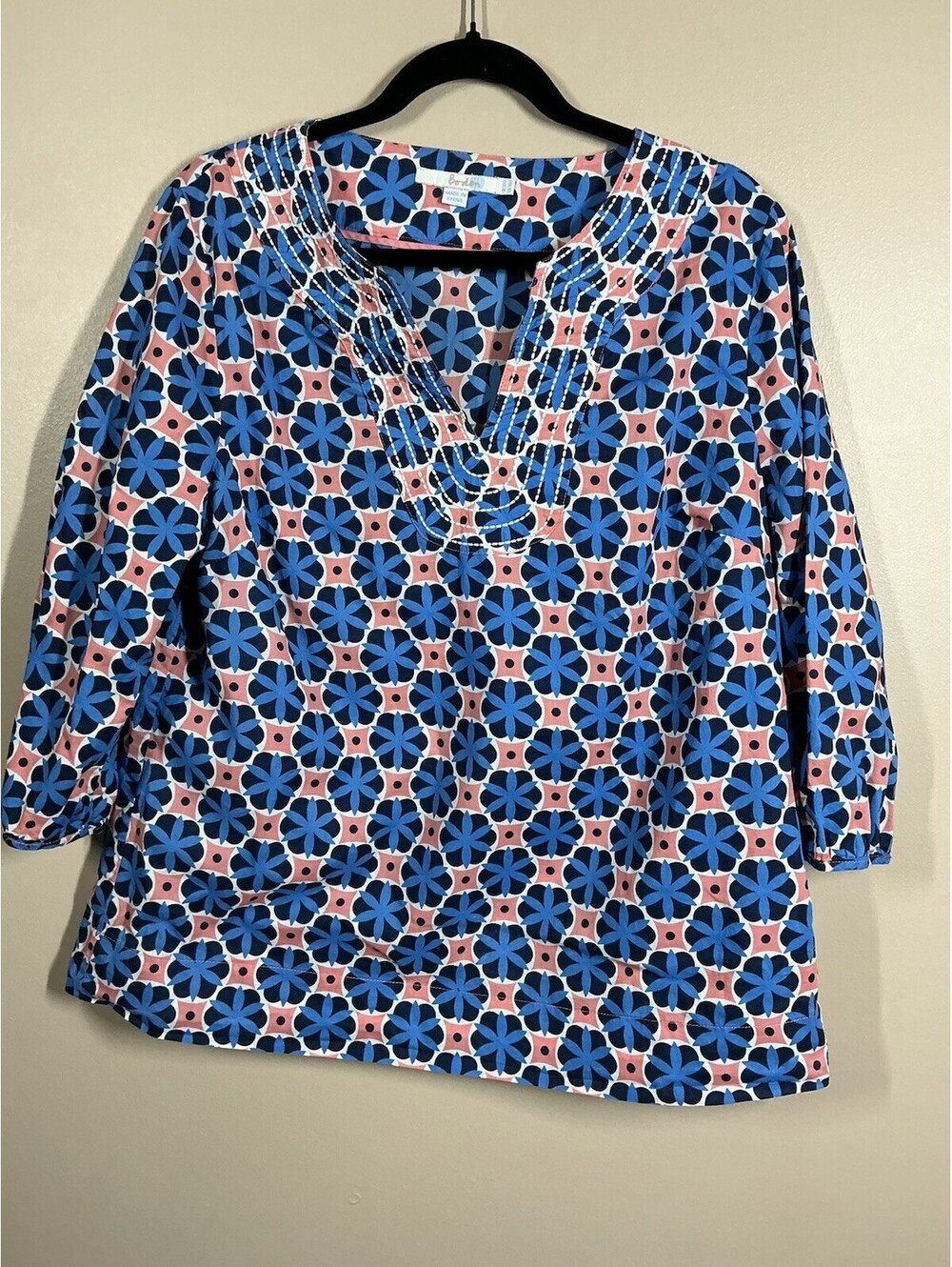 Boden Women’s Blue Pink Geo Pattern Blouse Size 14R